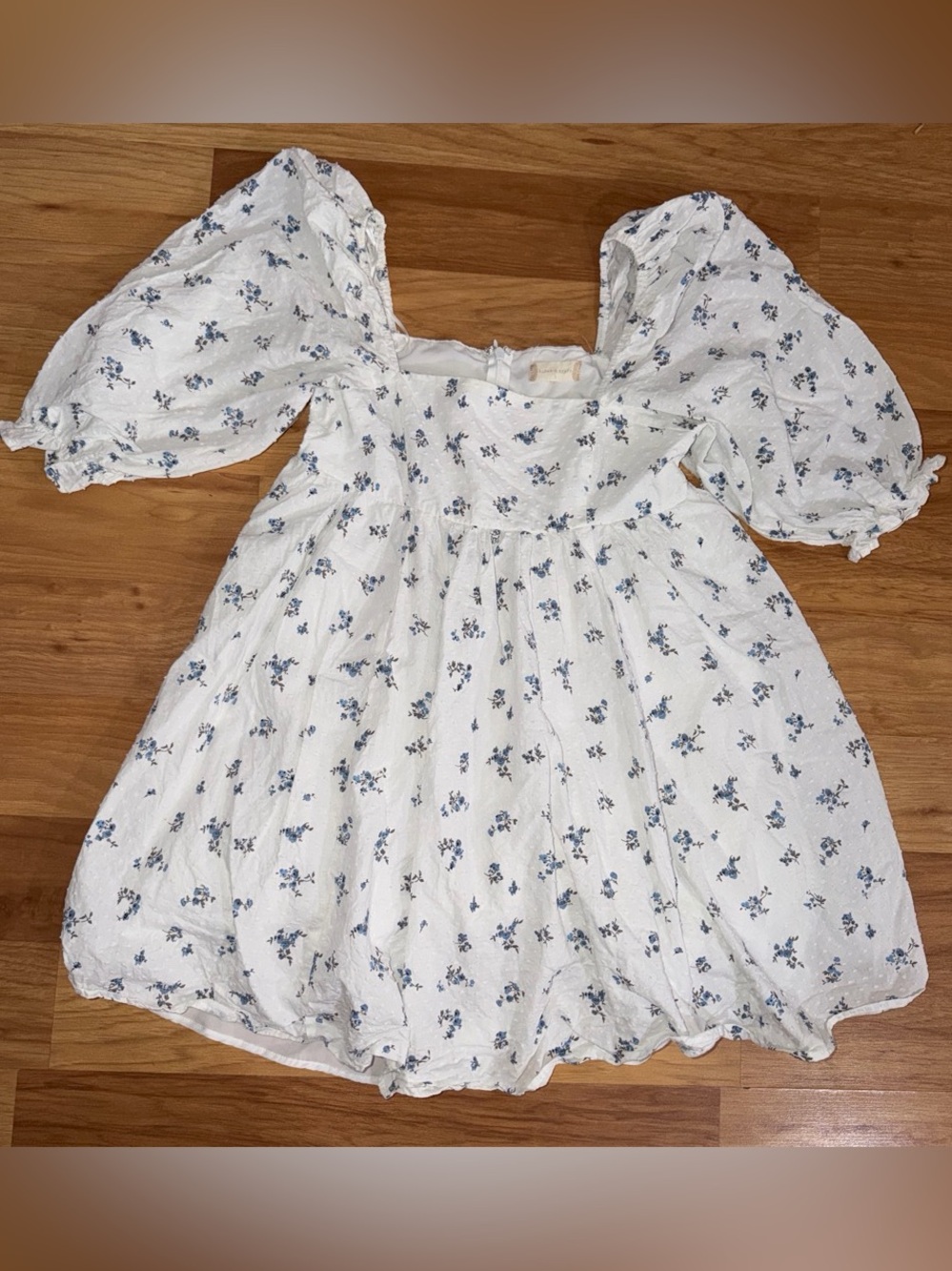 Altar'd State White Puff-Sleeve Floral Babydoll Dress